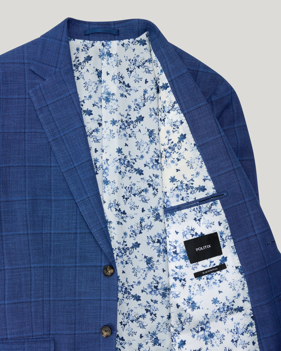 Windowpane Check Blazer, Blue, hi-res